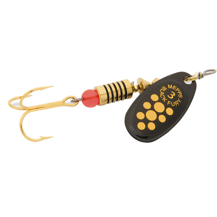 Black Yellow Dots Mepps Black Fury Dressed Spinner
