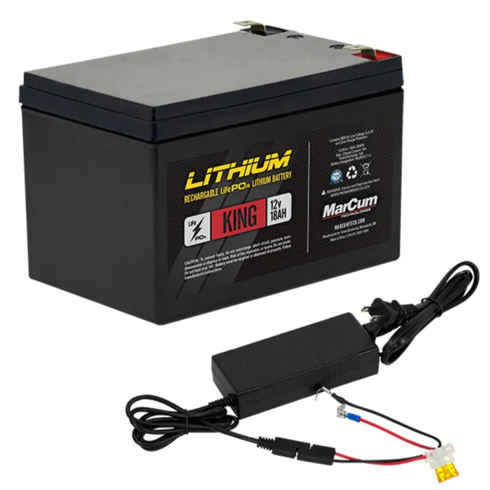Marcum King Lithium 12V 18AH LIFEPO4 Battery and 6AMP Charger Kit