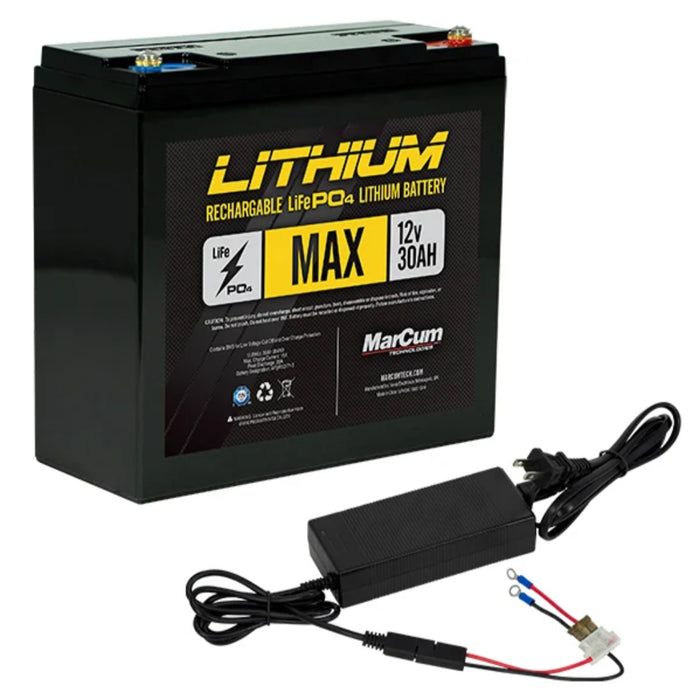 Marcum Max Lithium 12V 30AH LIFEPO4 Battery and 6AMP Charger Kit