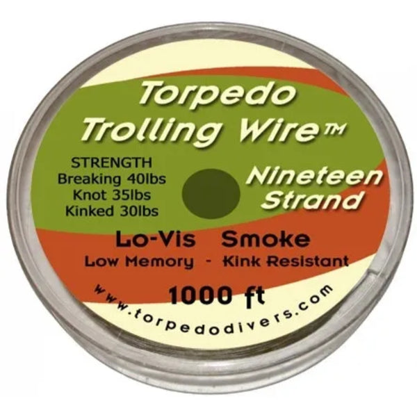 Torpedo Trolling Wire Nineteen Strand 1000ft Smoke