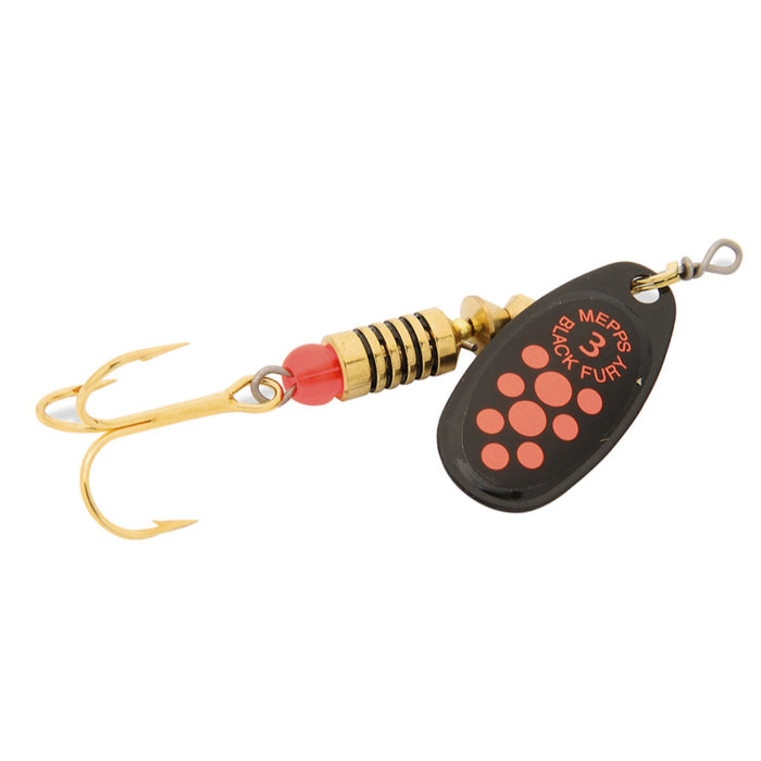 Fluorescent Red Mepps Black Fury Dressed Spinner