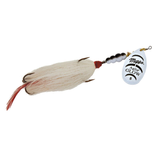 Glow White Mepps Aglia Tandem Bucktail Inline Spinner
