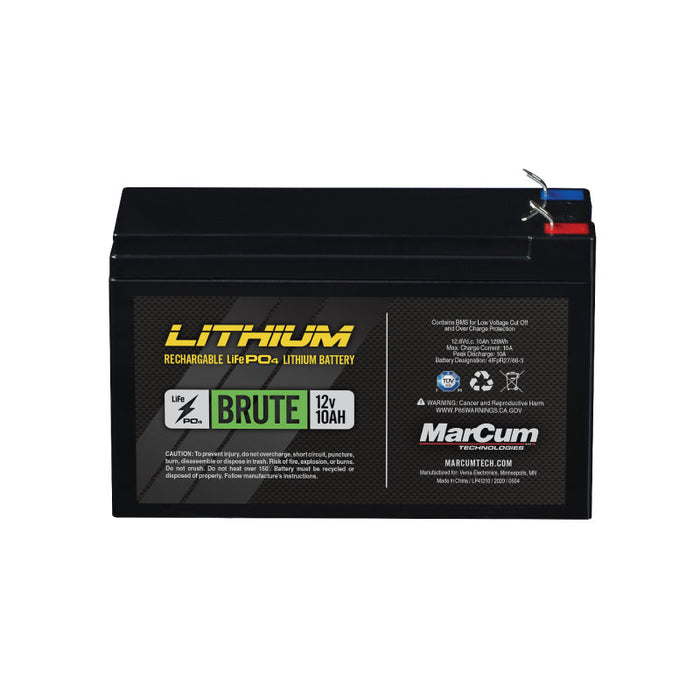 MarCum Brute Lithium 12V 10AH LIFEPO4 Battery and 3amp Charger Kit